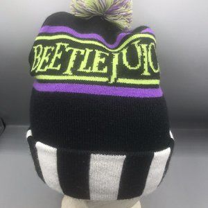 Beetlejuice Black/Green/Purple Striped Winter Beanie - One Size - Kids